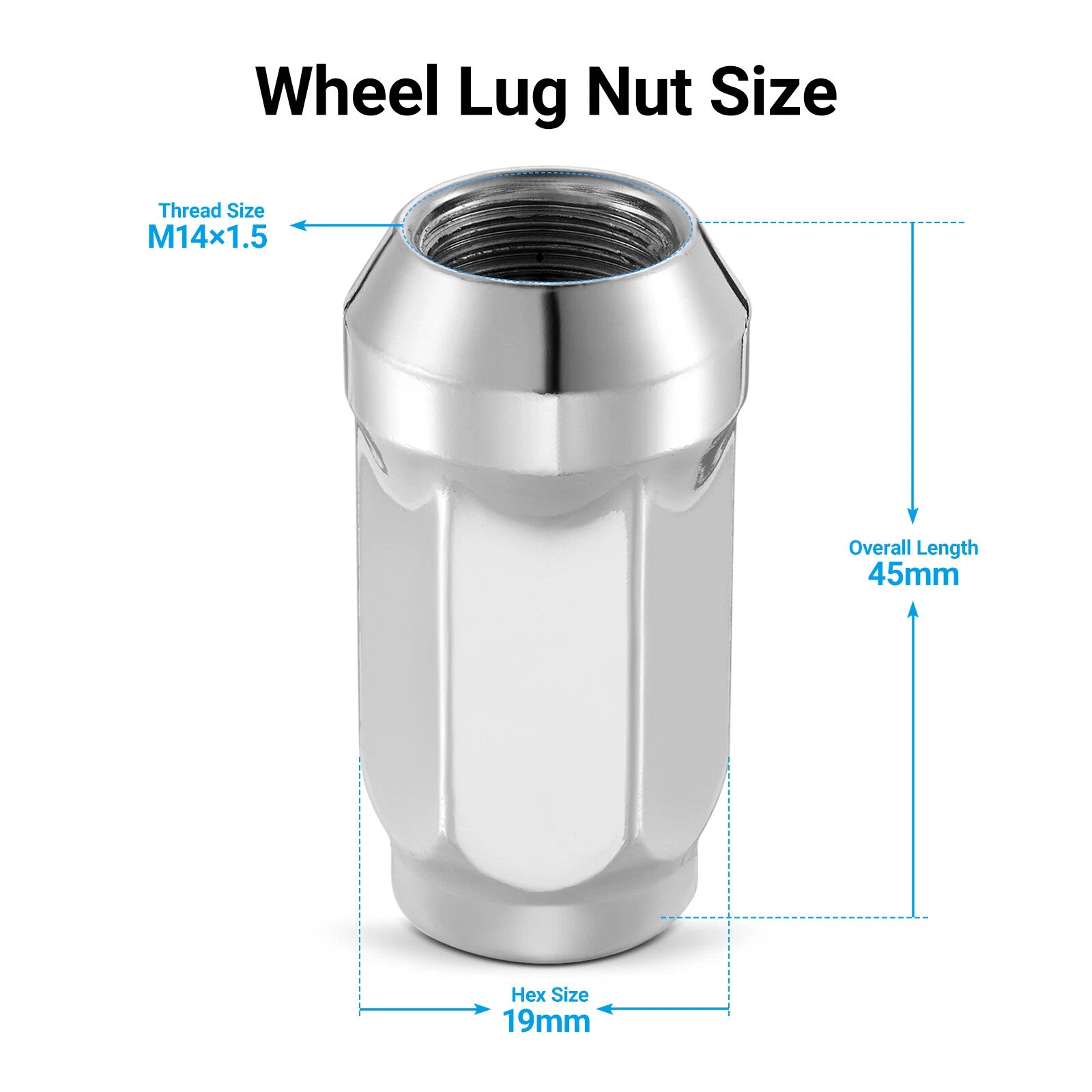 Chrome Lug Nuts M14x1.5 for Chevy Silverado Tahoe Ford (2014-2025)