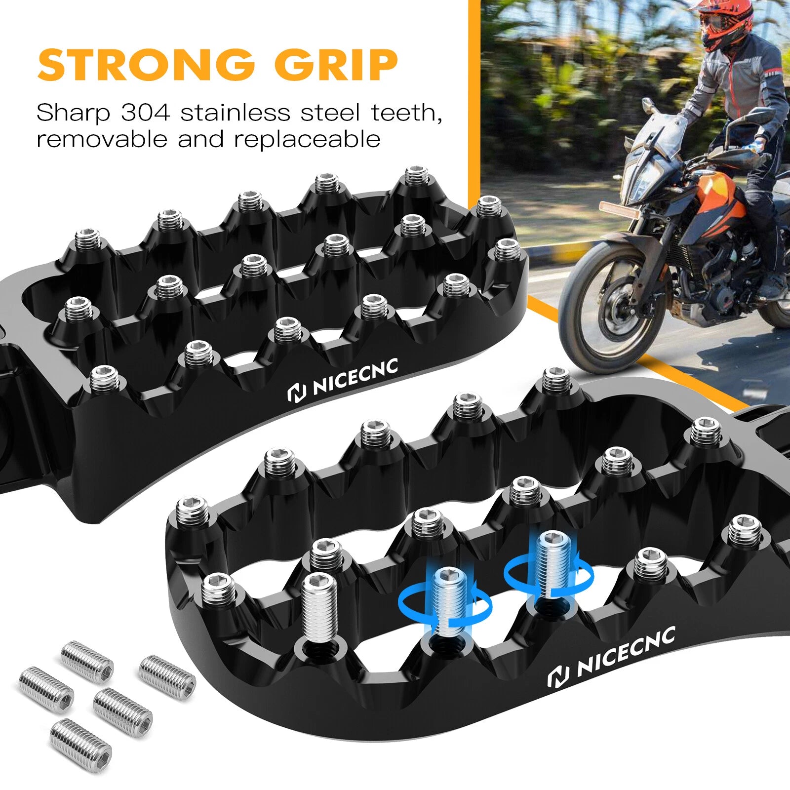 NICECNC Wide Fat Flat Foot Pegs for KTM 390 Adventure (2020–2024)