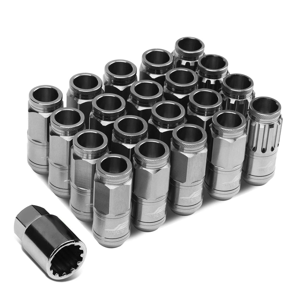 16 Pcs J2 7075 Forged Aluminum M12x1.5 Open-End Lug Nut Set w/4 Lock+Key Silver
