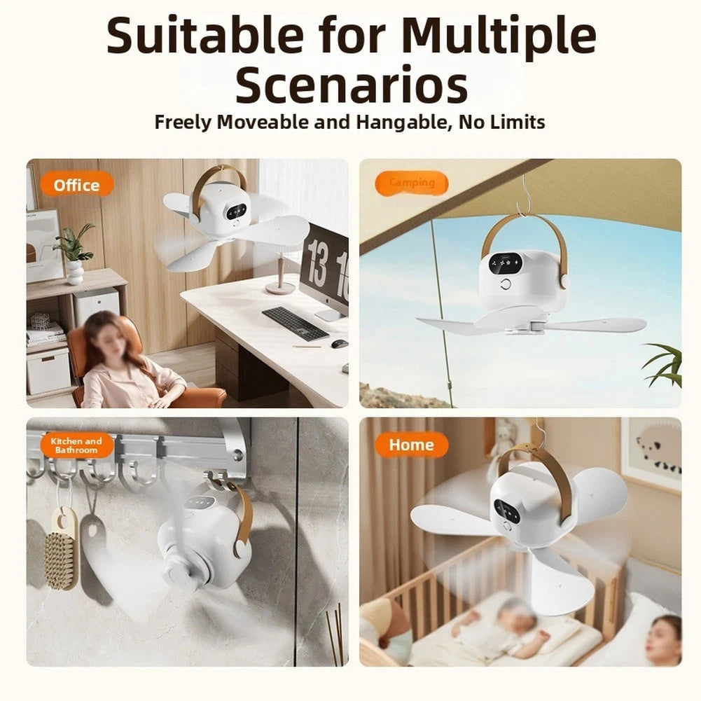 Wireless Ceiling Fan for Camping - Brushless DC Motor, Long-Distance Airflow