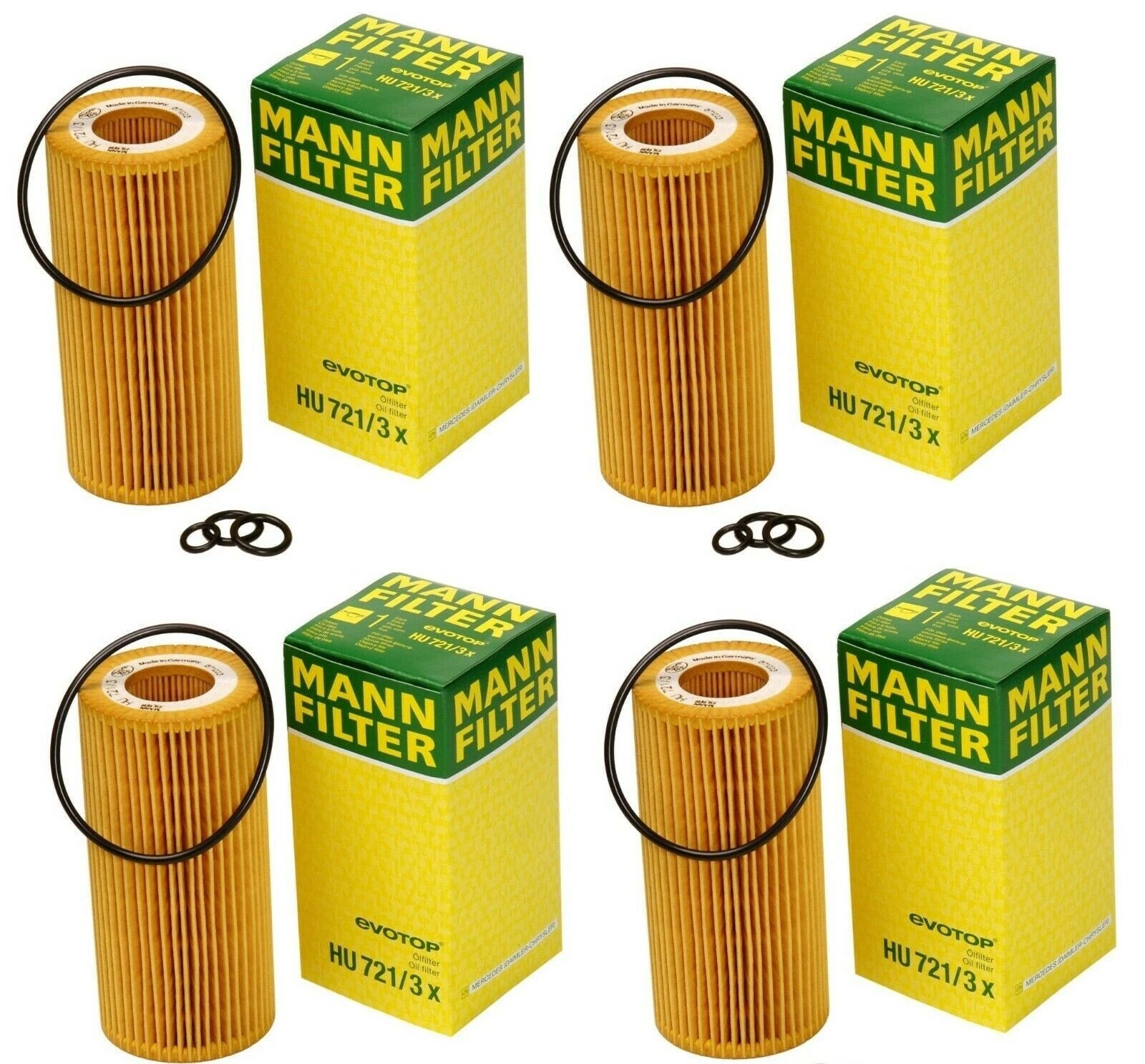 Set of 4 Oil Filters HU7213x for Mercedes C216 W221 R230 Maybach 57 62