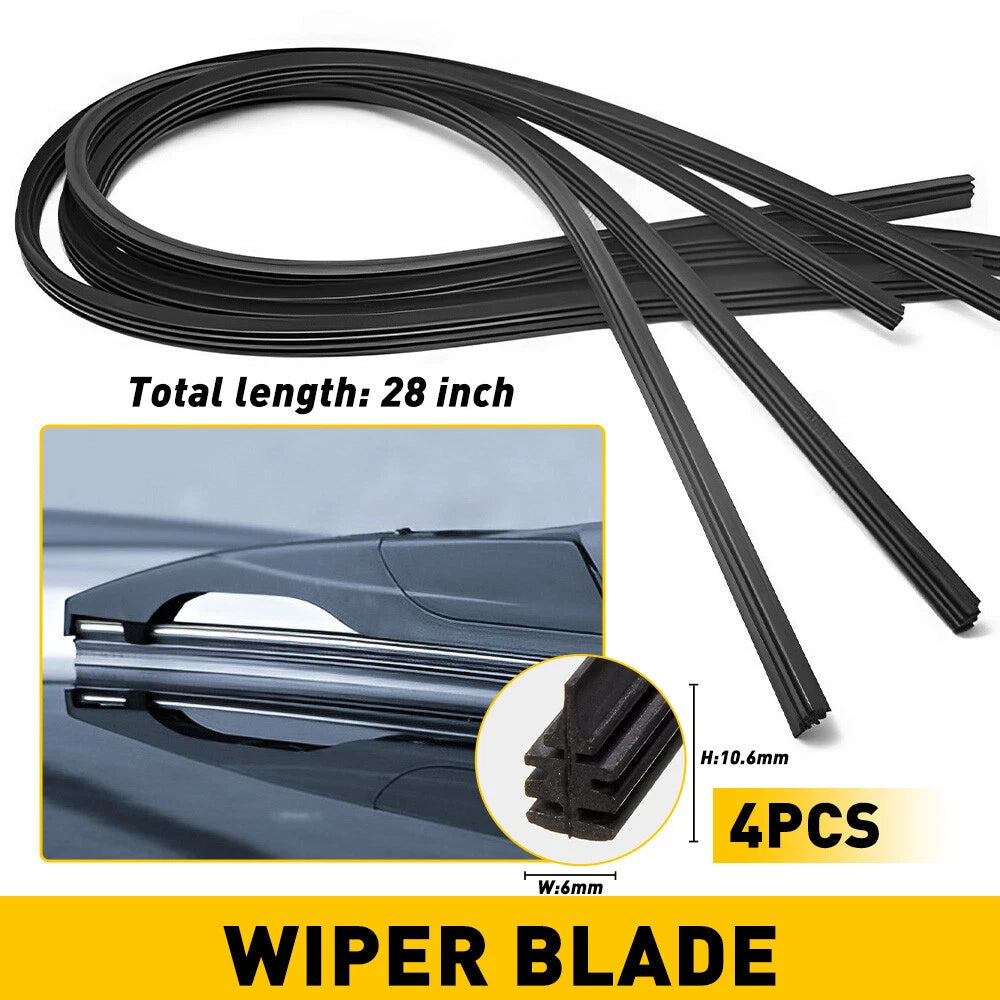 Set of 4 Universal 28" Silicone Frameless Windshield Wiper Blade Refills