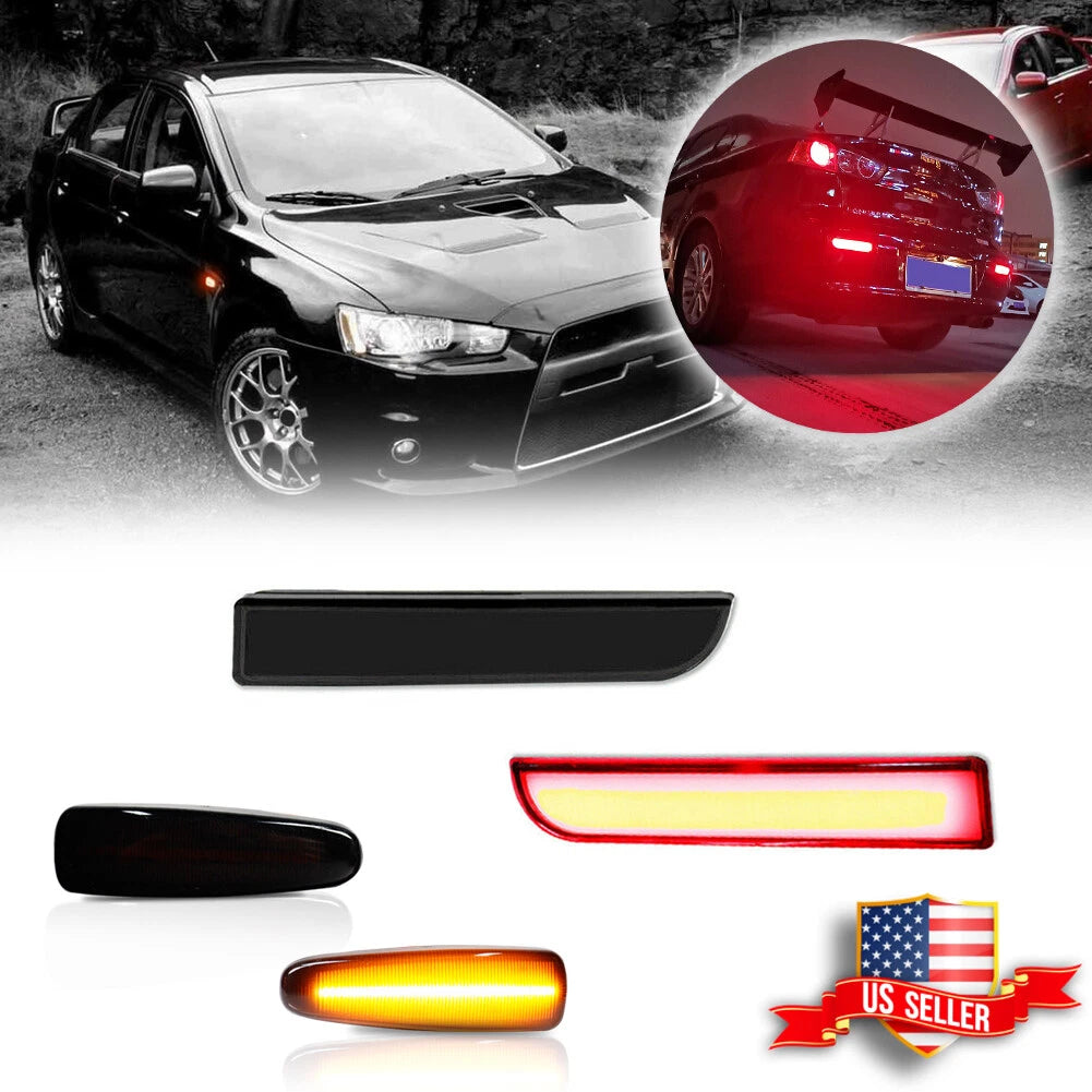 4X LED Side Marker & Red Reflector Lights for Mitsubishi Lancer EVO X (2008–2015)