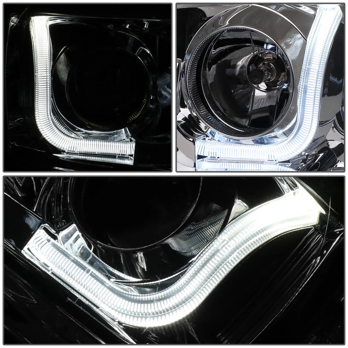 Chrome/Clear LED DRL Bar Projector Headlight for Ford F-150 (2004–2008)