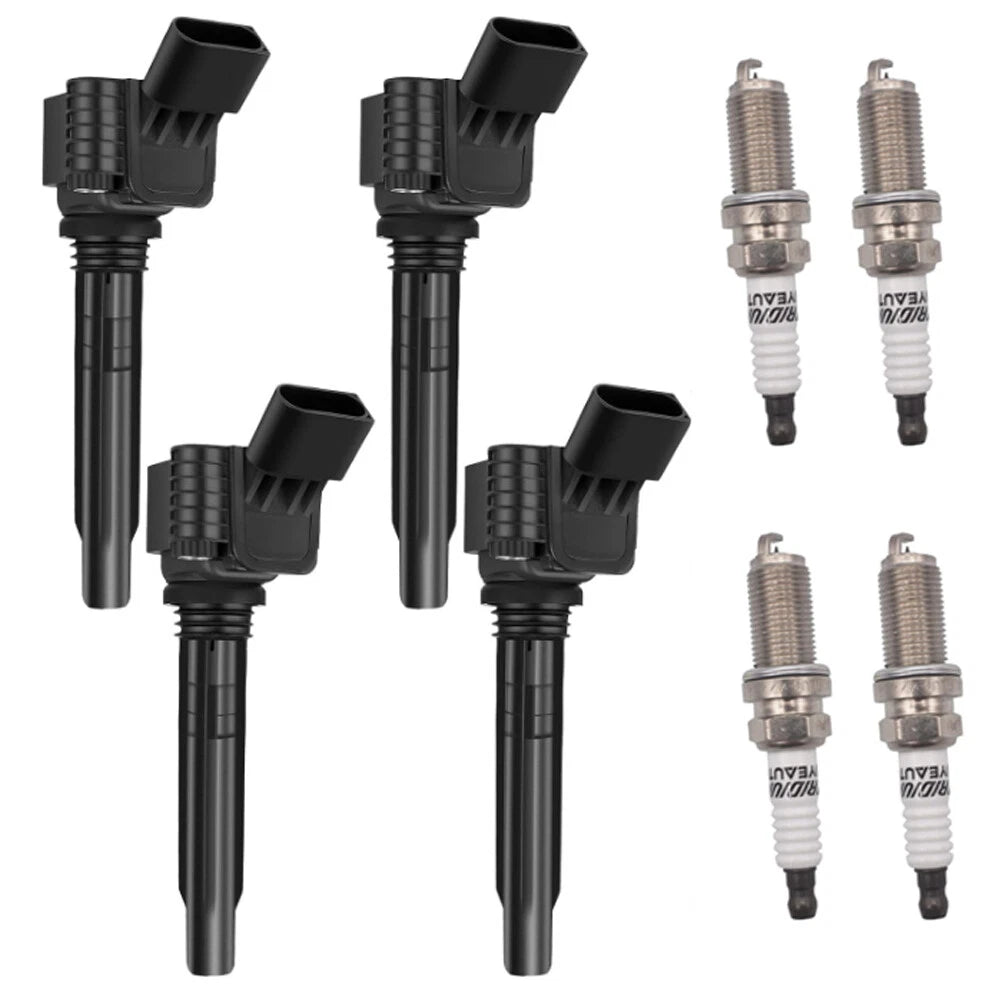 Set of 4 Ignition Coils + Iridium Spark Plugs for VW Golf Jetta Passat Audi A4 Q5 Q7