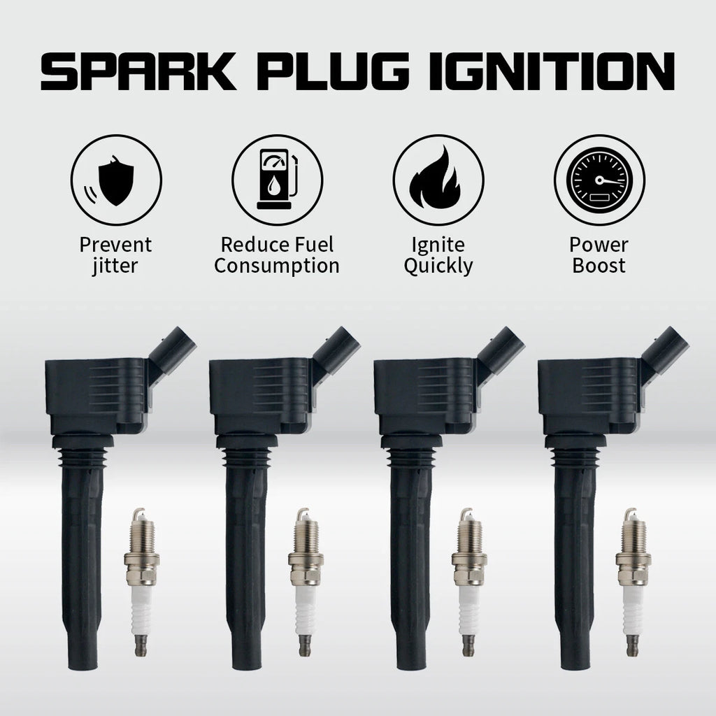 Set of 4 Ignition Coils & Iridium Spark Plugs for Volkswagen Jetta Audi A4 Q5 UF765