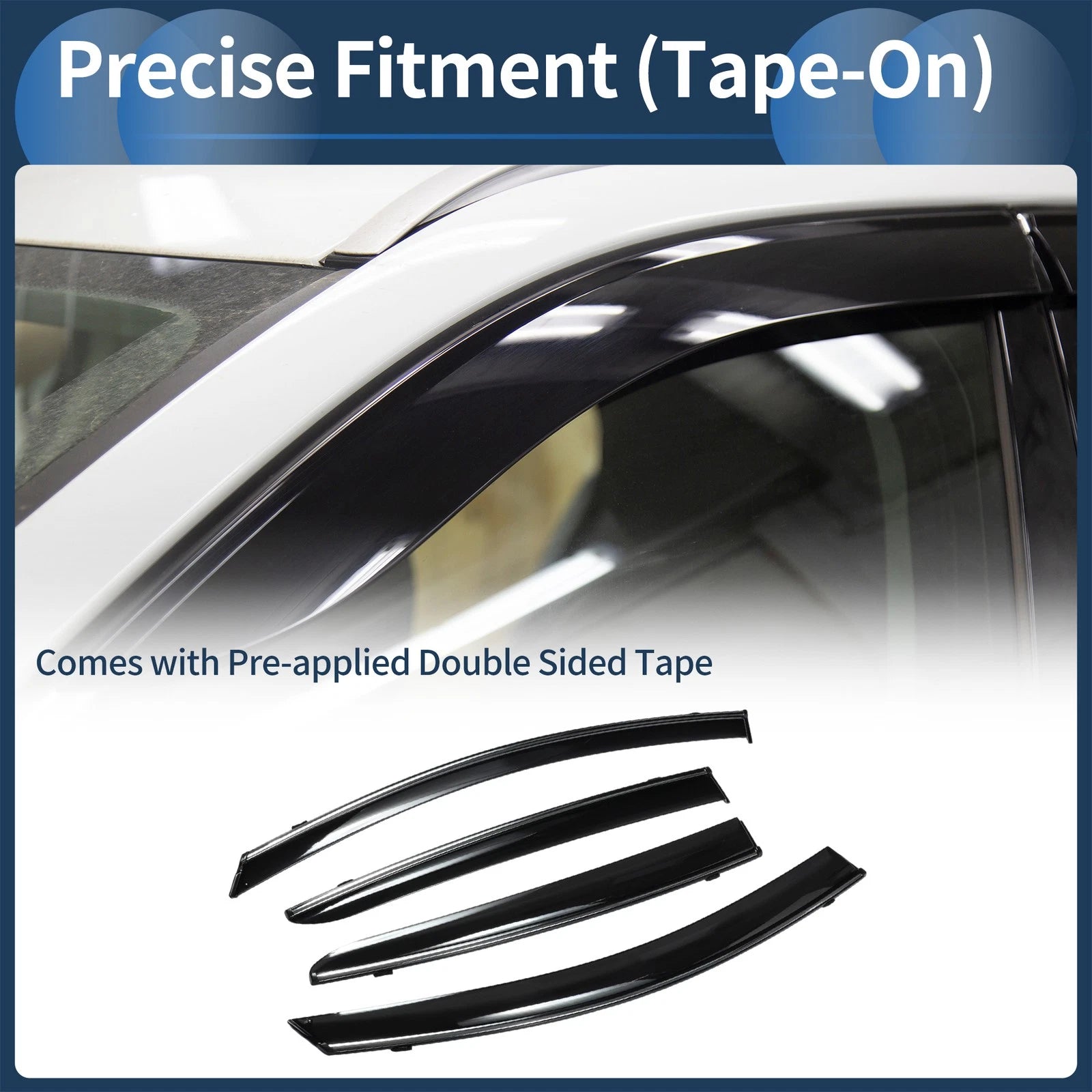 Set of 4 Window Deflectors for Ford Focus Sedan (2019) - Black Vent Visors