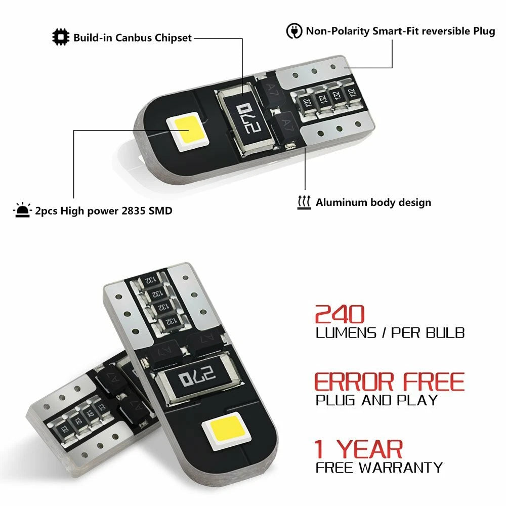 Set of 20 LED T10 W5W 194 168 Interior License Bulbs for Cars