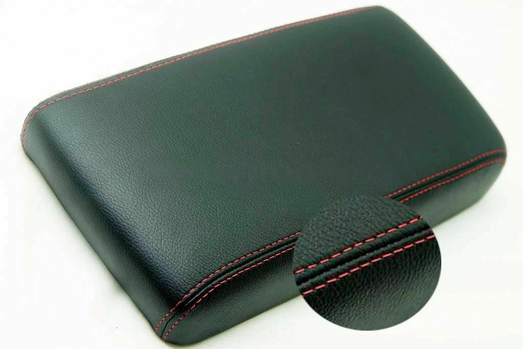 Leather Console Lid Armrest Cover for Nissan Pathfinder (1996–2004) Red Stitch
