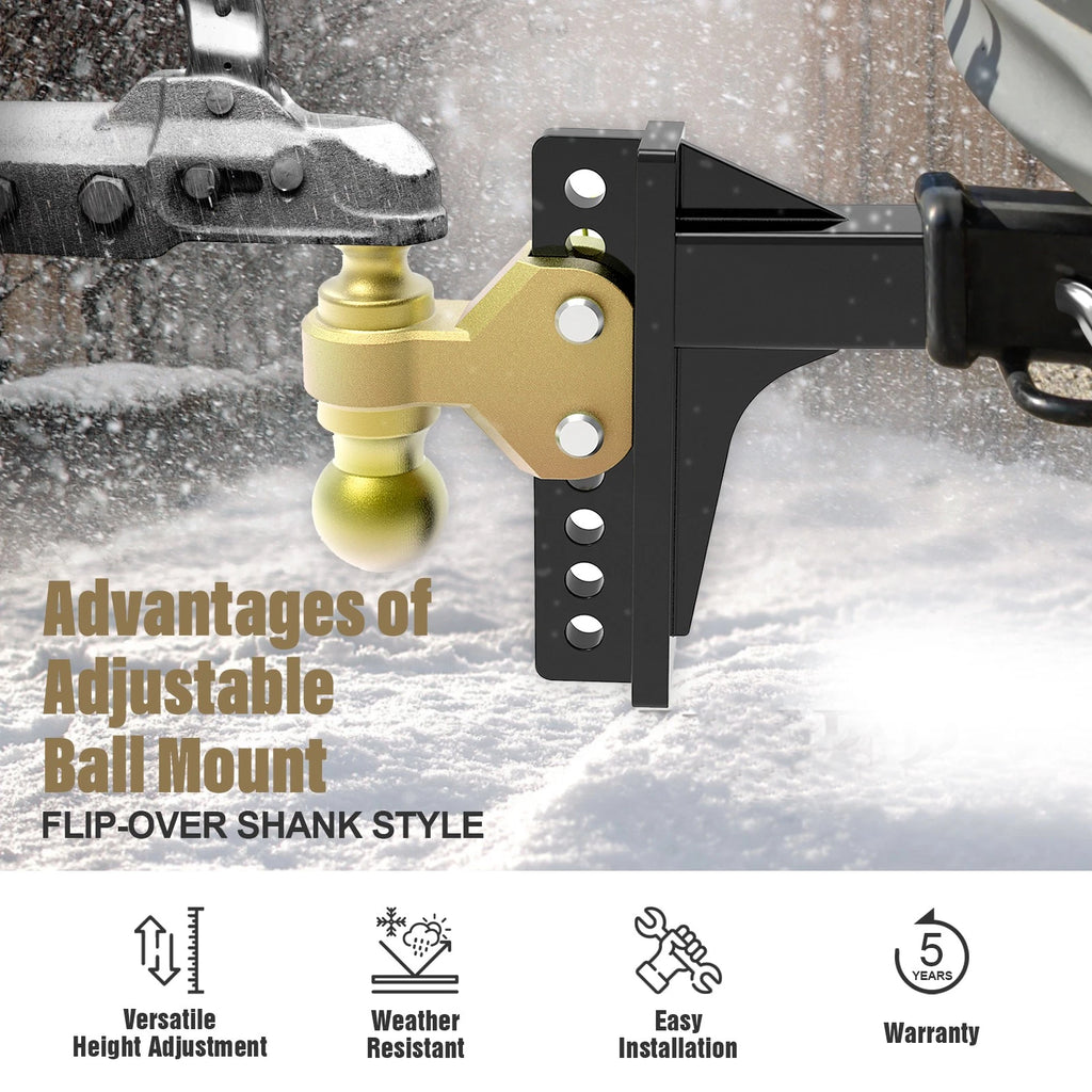Adjustable Trailer Hitch for Various Models (2" Receiver, 6" Drop, 5-1/4" Rise)