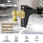Adjustable Trailer Hitch for Various Models (2" Receiver, 6" Drop, 5-1/4" Rise)