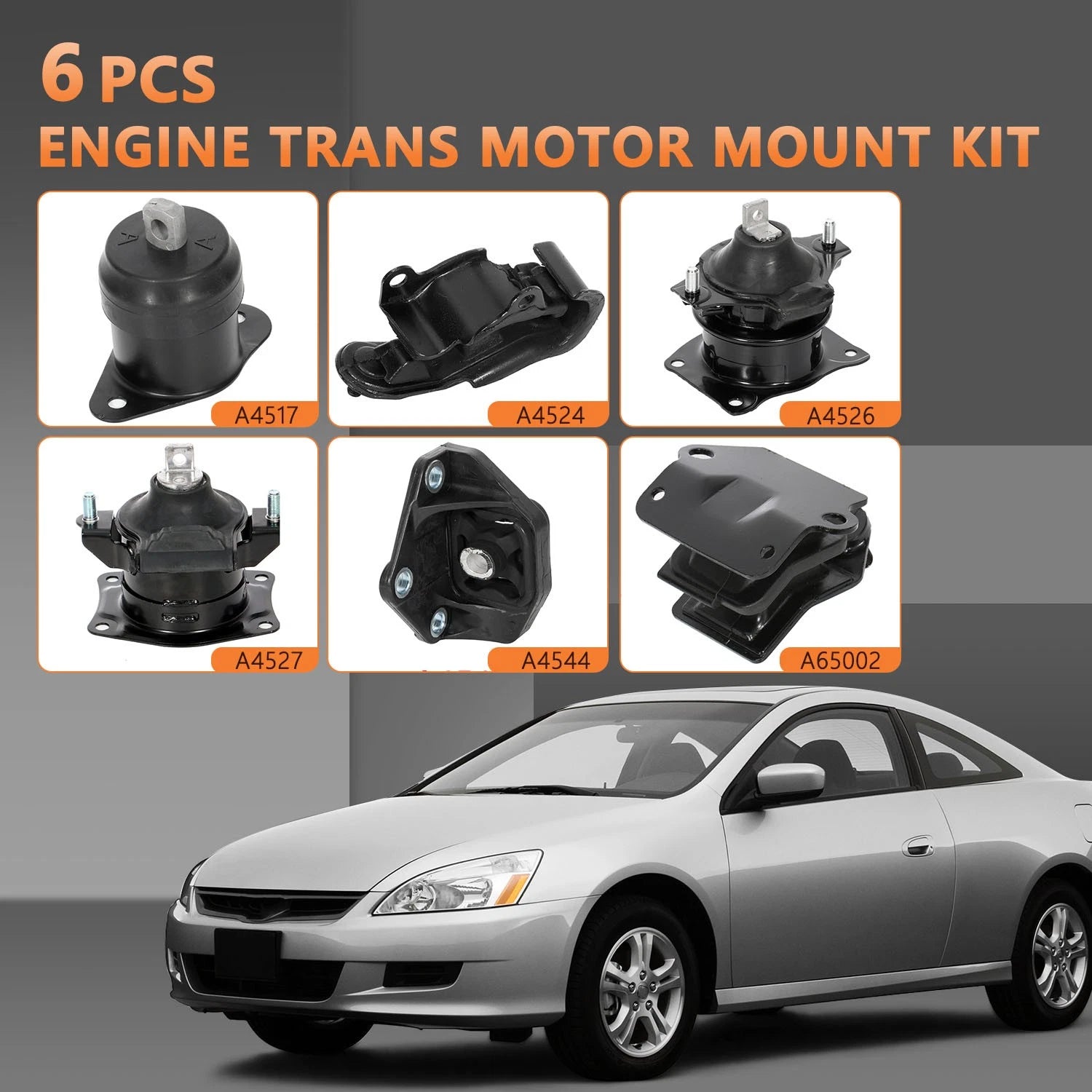 Set of 6 Motor Mounts for Acura TL (2005–2006) & Honda Accord (2003–2007)