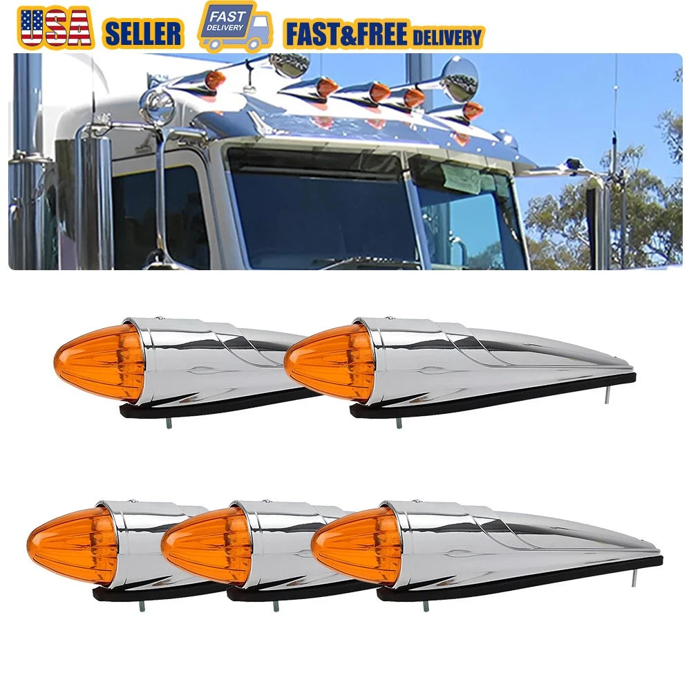 5X LED Amber Torpedo Cab Marker Lights for Kenworth Peterbilt