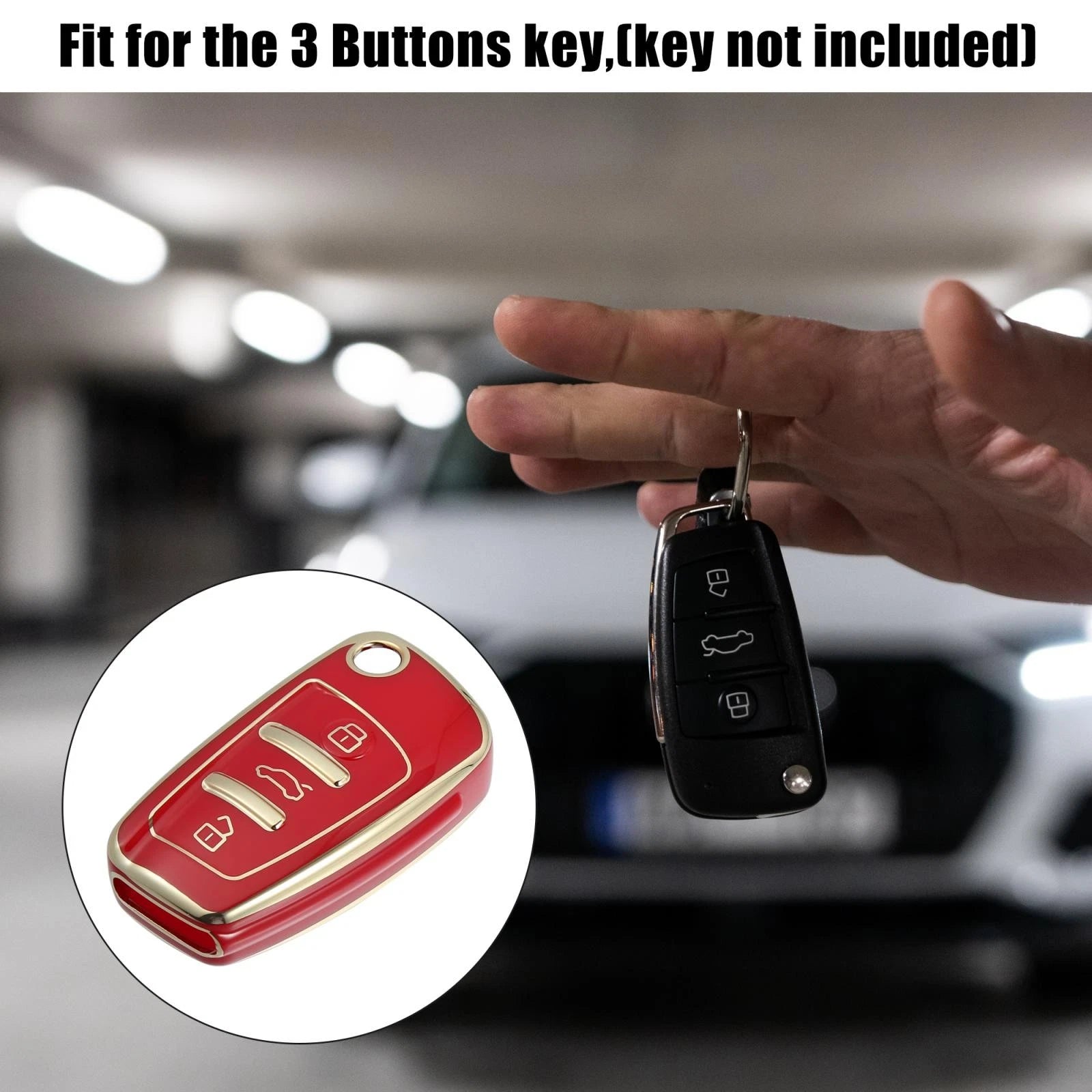 Car Key Fob Cover 3 Button TPU Red for Audi Q3 (2015–2020)