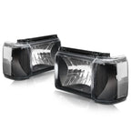 Set of 2 Black Housing Headlights with Clear Corner Lamp for Ford F150/F250/F350/Bronco (1987–1991)