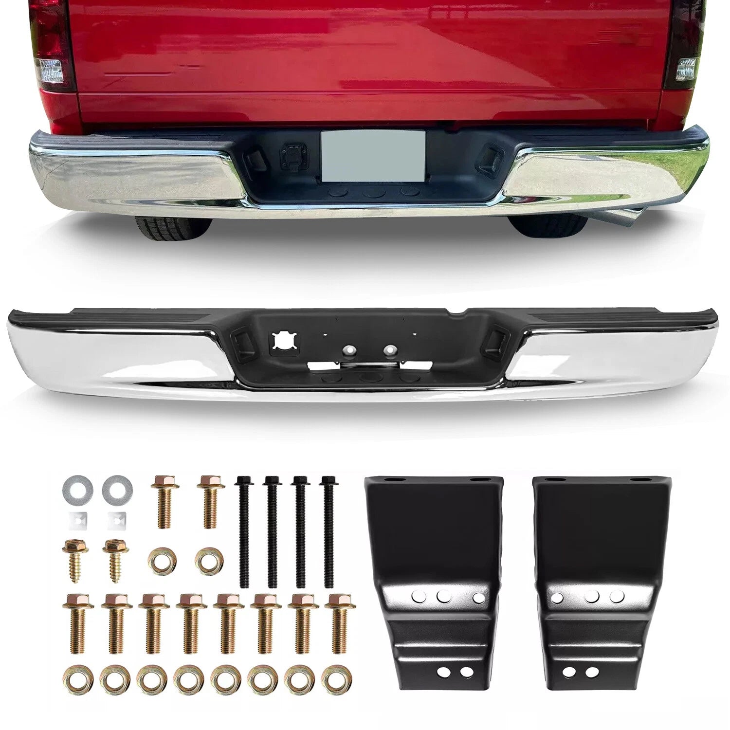 Chrome Rear Step Bumper Assembly for Dodge Ram 1500 2500 3500 (2002–2009)