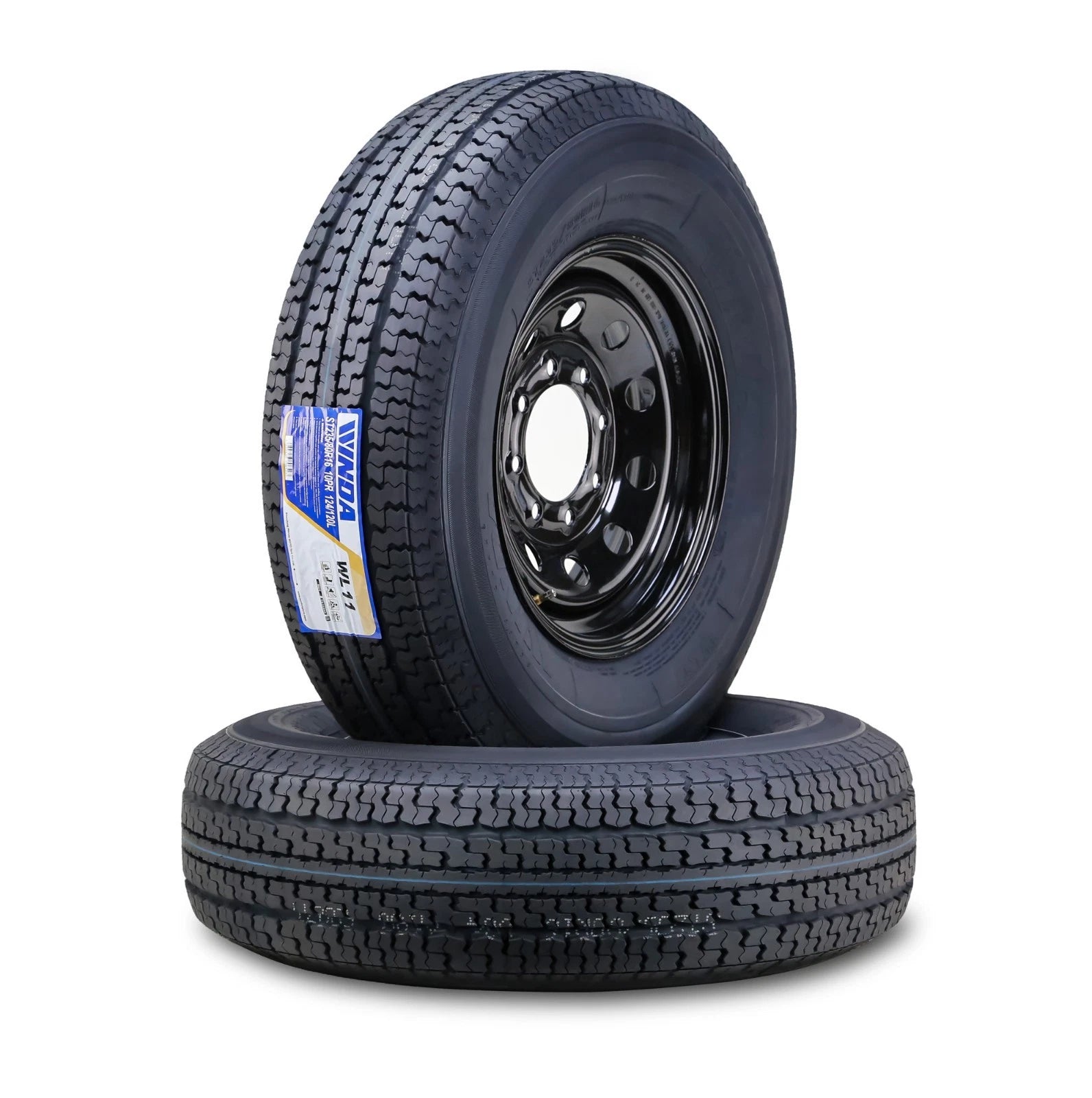 2PC Trailer Tire Wheel ST235/80R16 10-Ply E 124M 8 Lug 6.5" Black Mod Rim