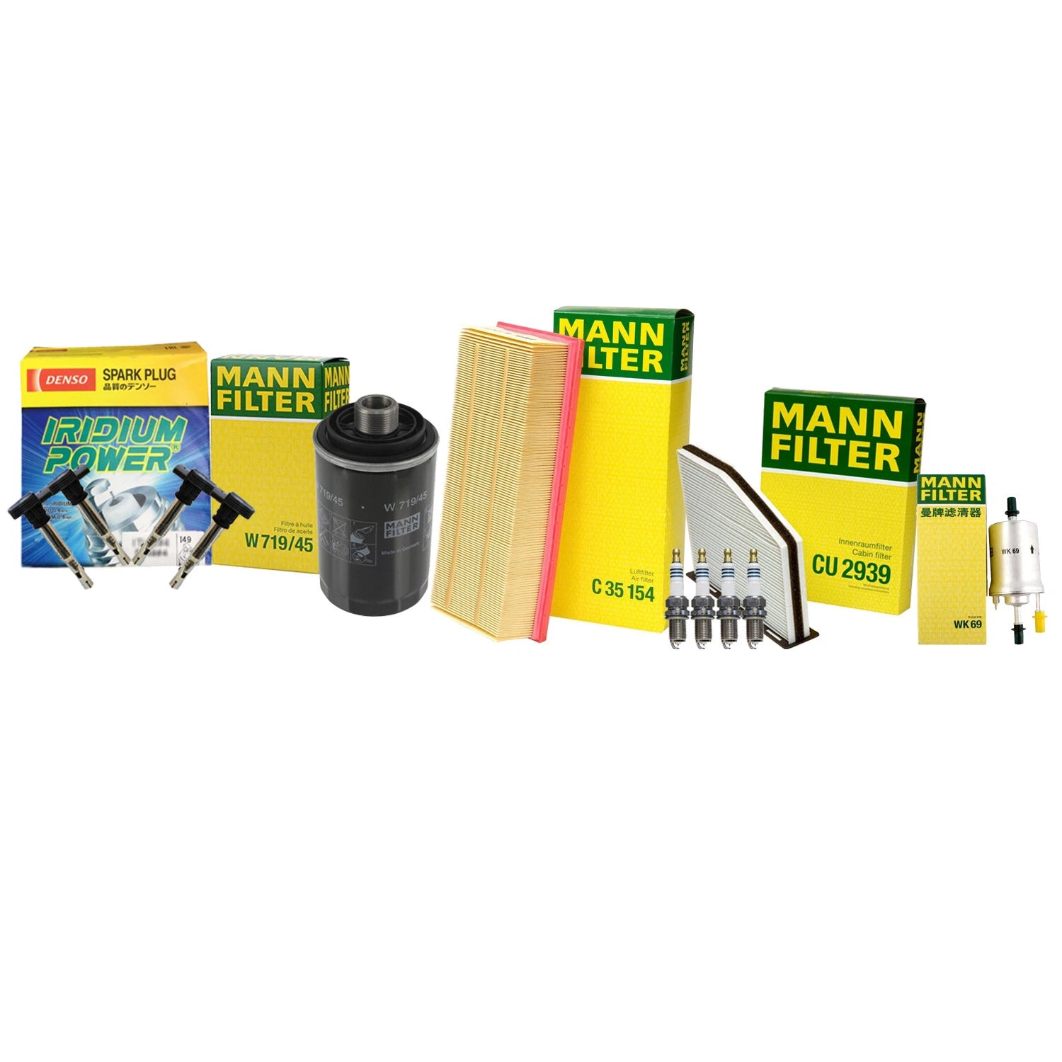 Set of 4 Mann Filters & 4 Denso Iridium Power Spark Plugs for Audi VW
