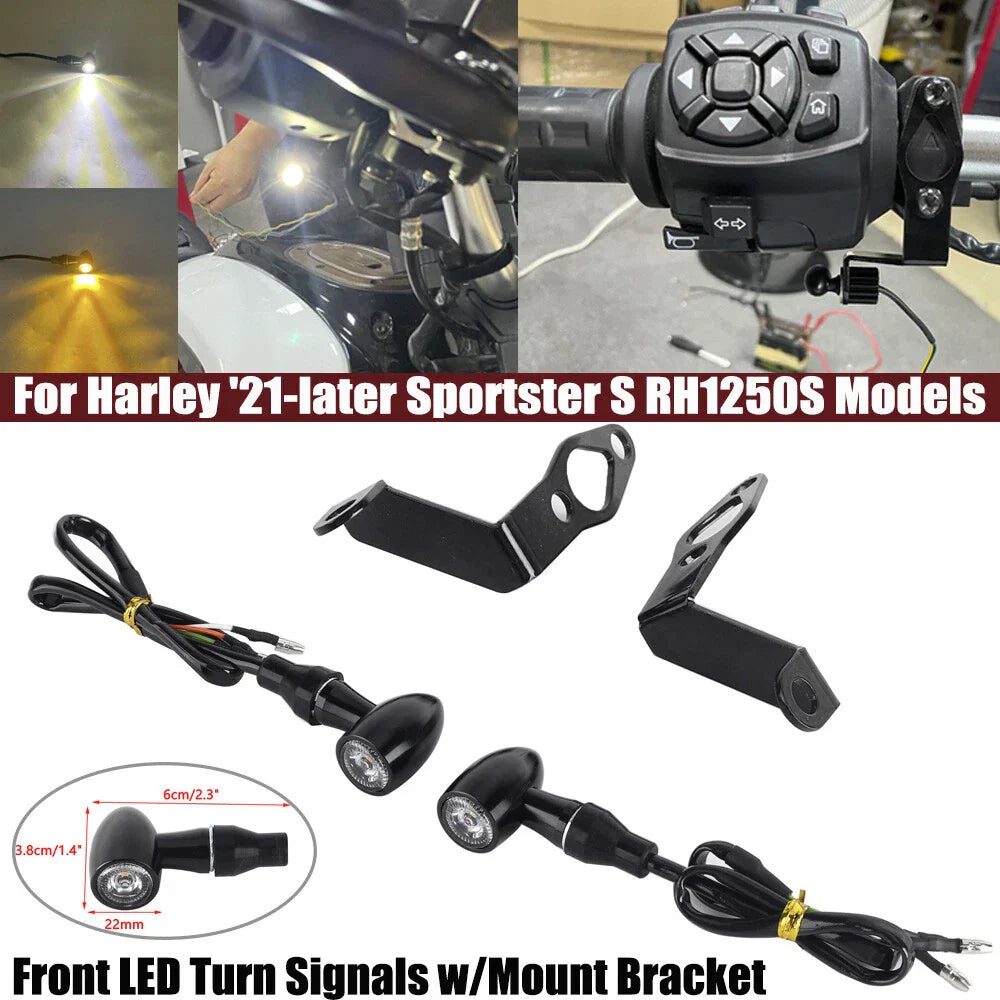 Front LED Turn Signal DRL Light w/Bracket for Harley Sportster (2021-2023)