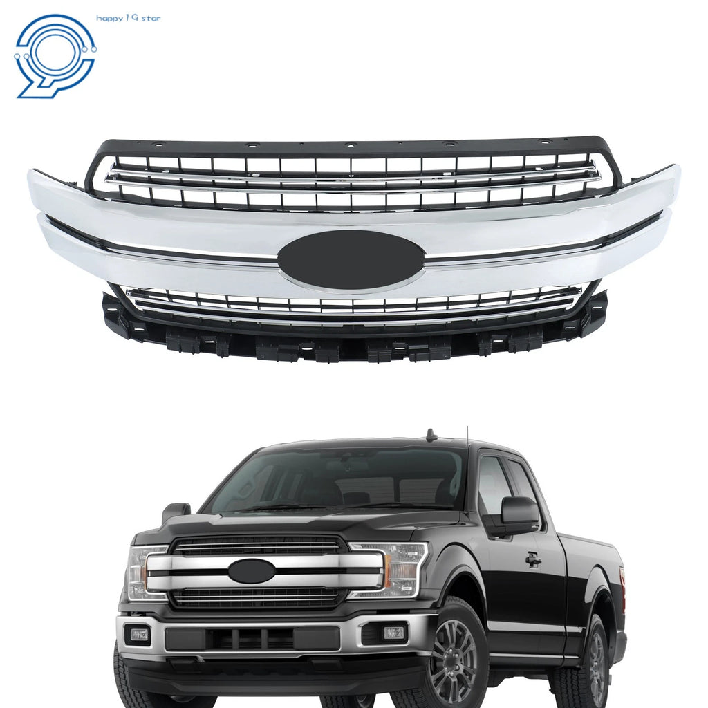 Lariat Style Front Bumper Grille for Ford F-150 (2018–2020) Chrome Trim