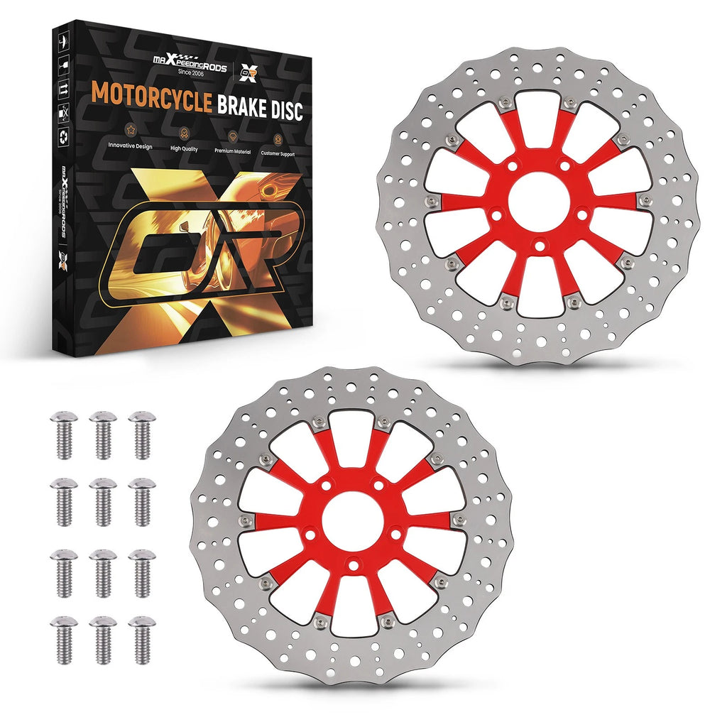2PC Front Brake Rotor Disc for Harley-Davidson Trike Dyna (2006–2019) Red