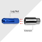 Set of 20 M12X1.5 Blue JDM Open End Conical Wheel Lug Nuts + 20mm Extension