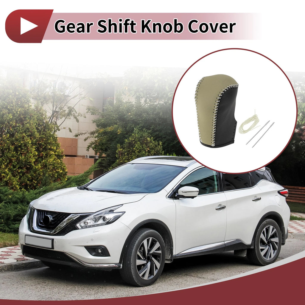 Gear Shift Knob Cover for Nissan Murano (2009–2013) Black Beige Faux Leather