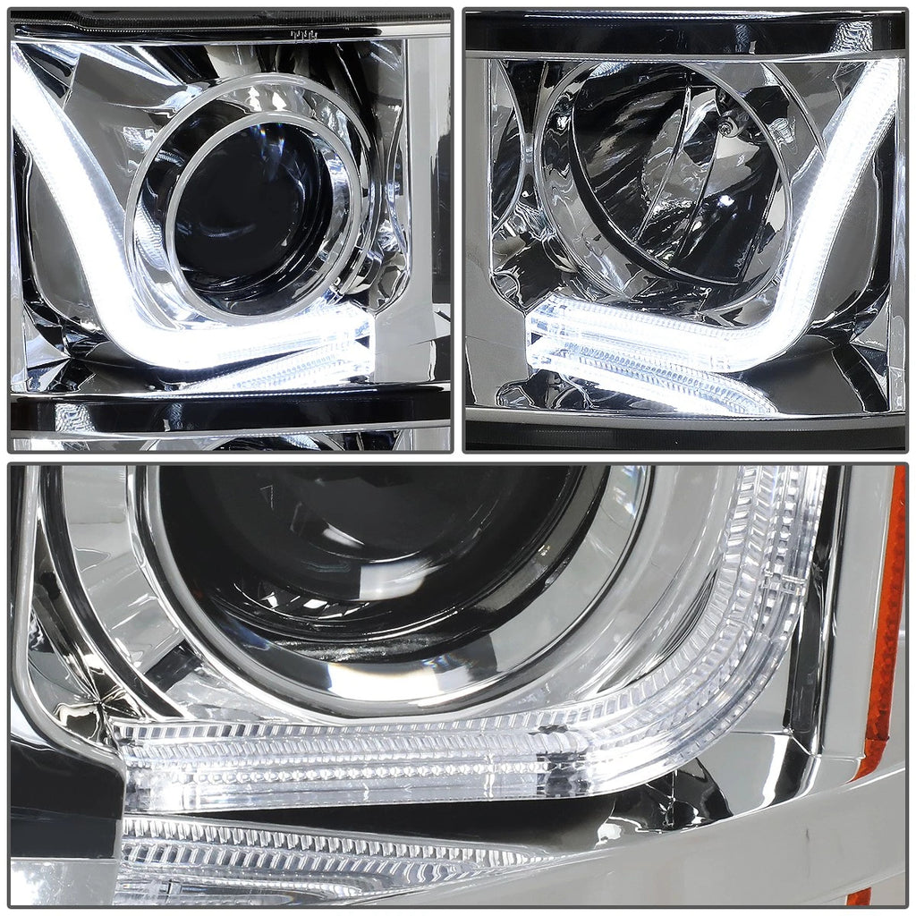 Chrome Amber Signal 3D LED Bar Projector Headlights for GMC Sierra (2007–2014)