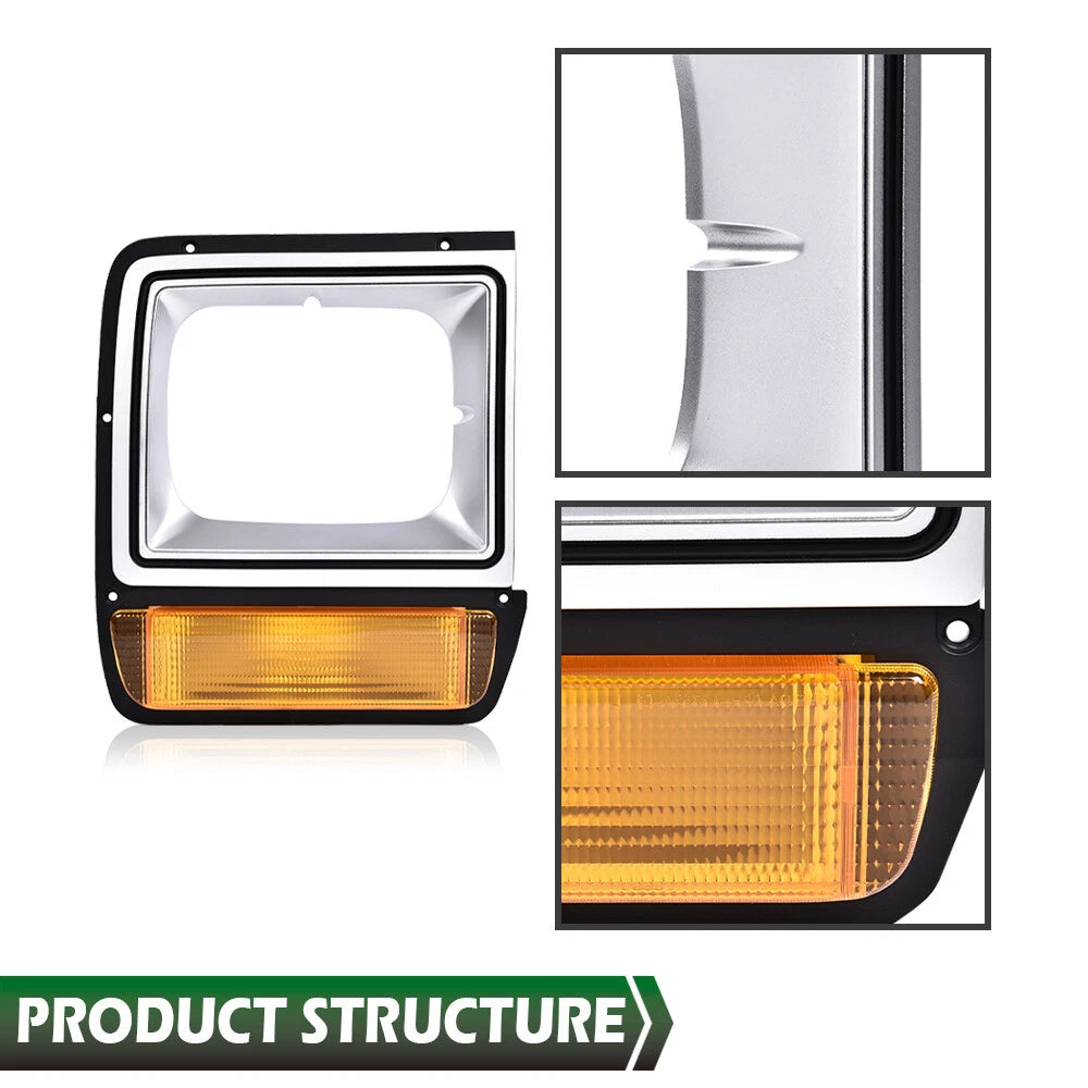 Headlight Bezel Trim Pair with Parking Turn Signal for Dodge D/W Truck