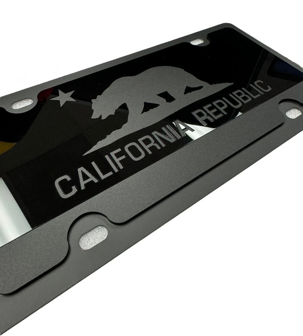 License Plate Cover Premium Blacked Out California Flag for Most Cars (Universal)