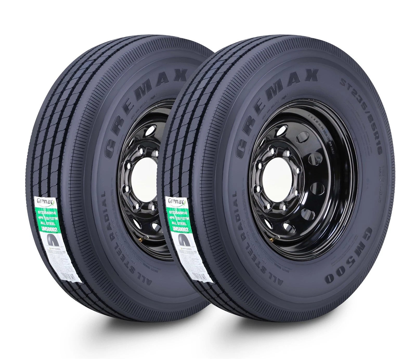 2 GREMAX ST235/85R16 Trailer Tires 14-Ply G 132M 8x6.5" Black Mod for Trailer