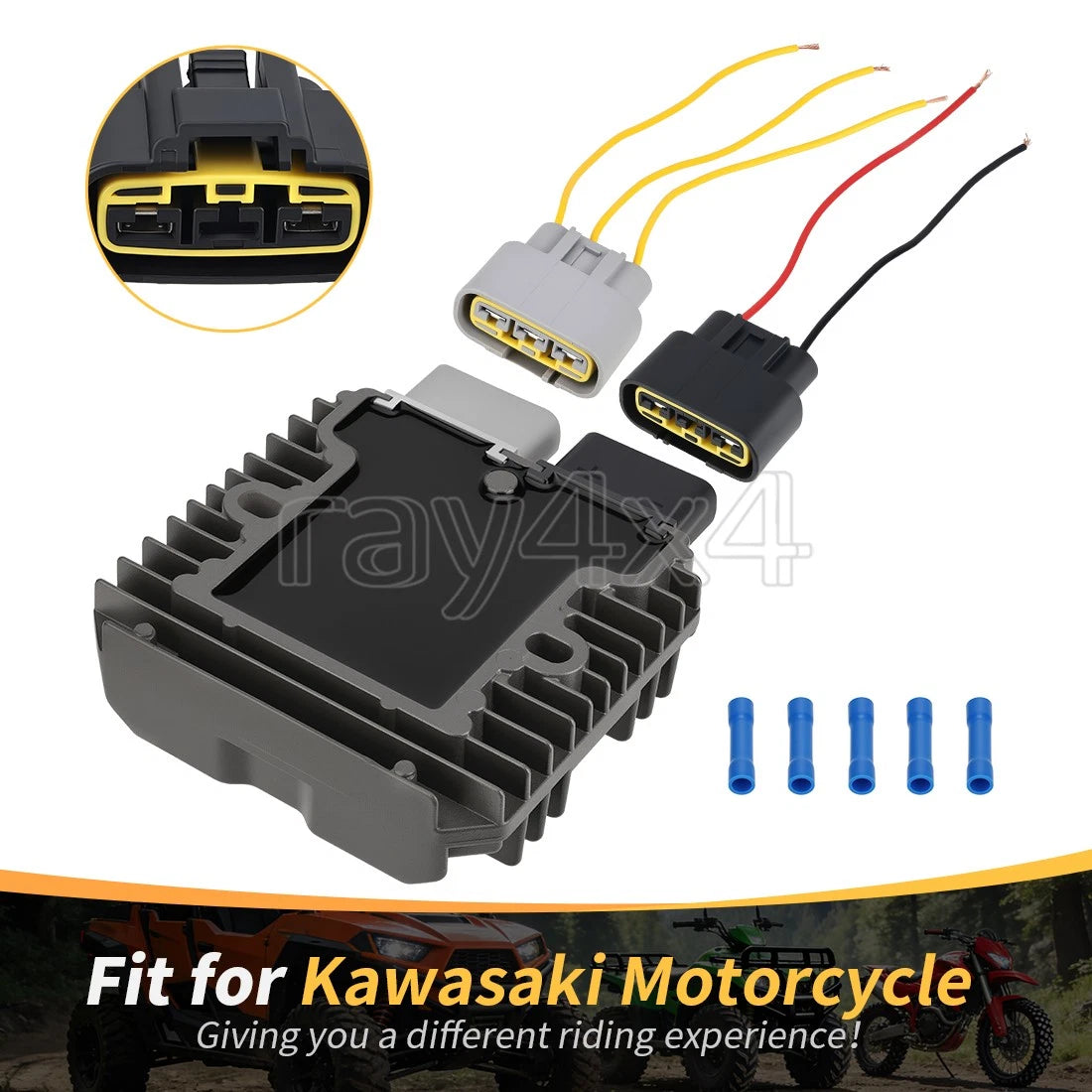 Voltage Regulator with Wire for Kawasaki Ninja ZX10R ZX1000 ZX6R ZX600 ZX636 (2004–2023)