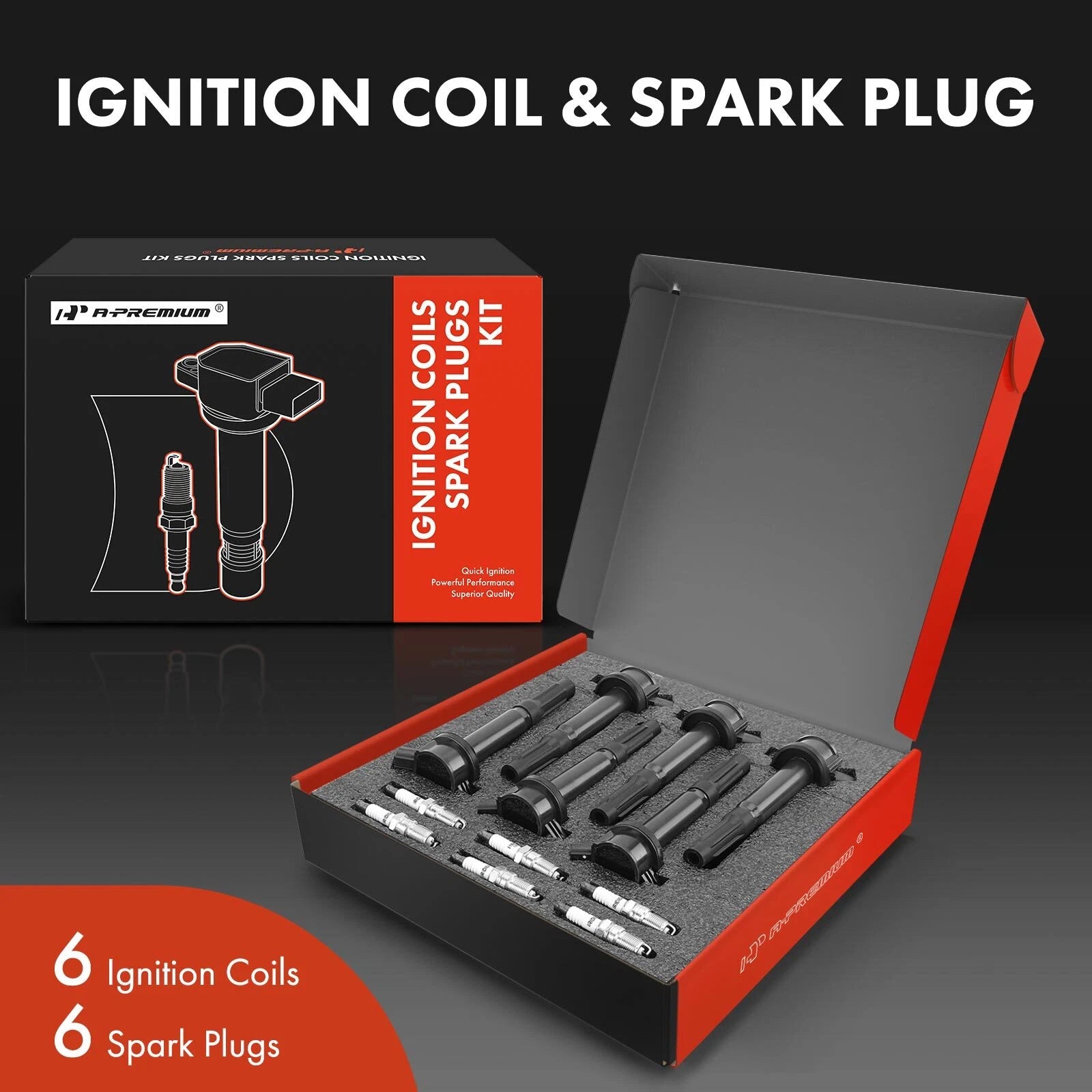 Set of 6 Ignition Coils & Iridium Spark Plugs for Ford Escape (2009–2012)