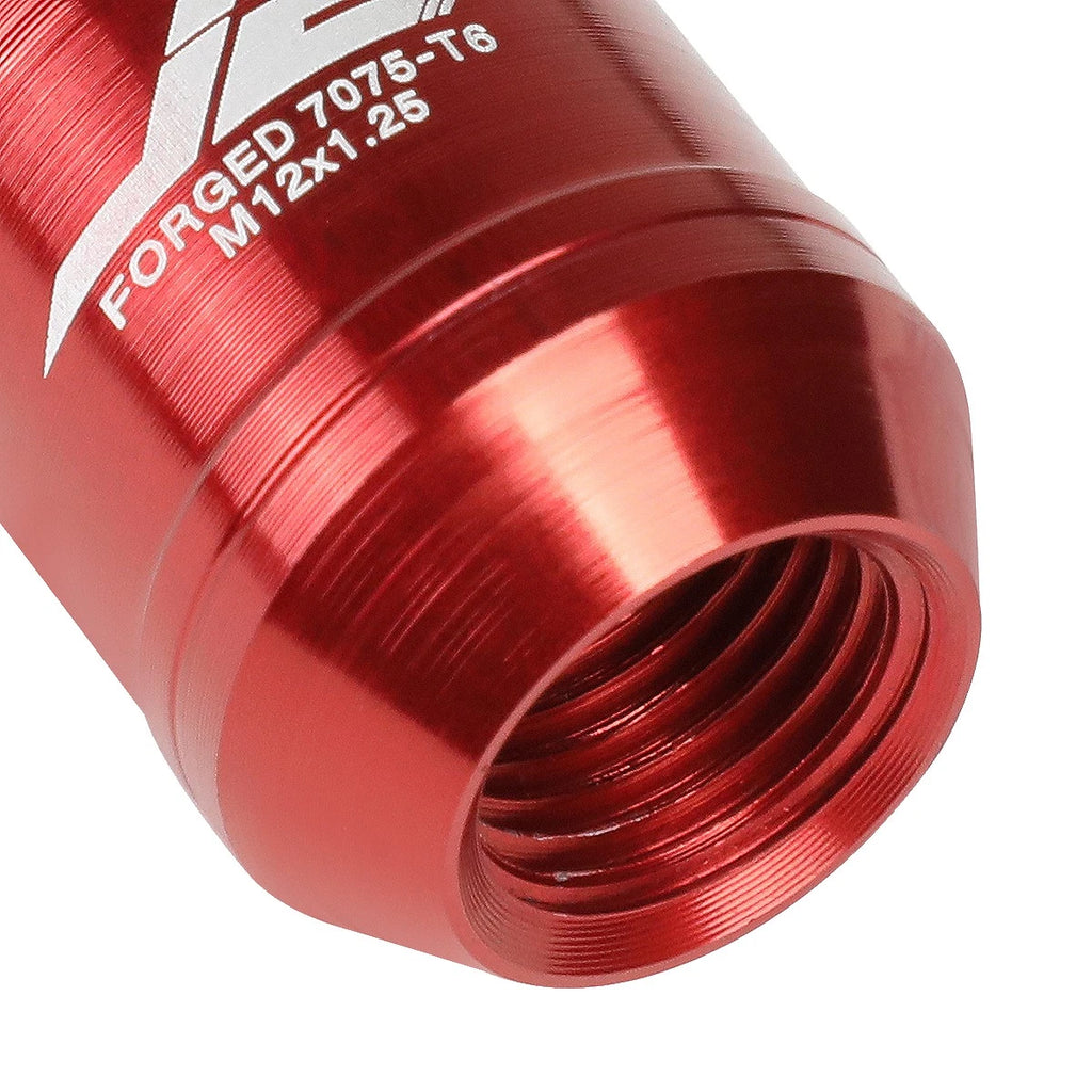 Set of 16 J2 7075 Forged Aluminum M12x1.25 Open-End Lug Nuts w/4 Lock+Key Red for