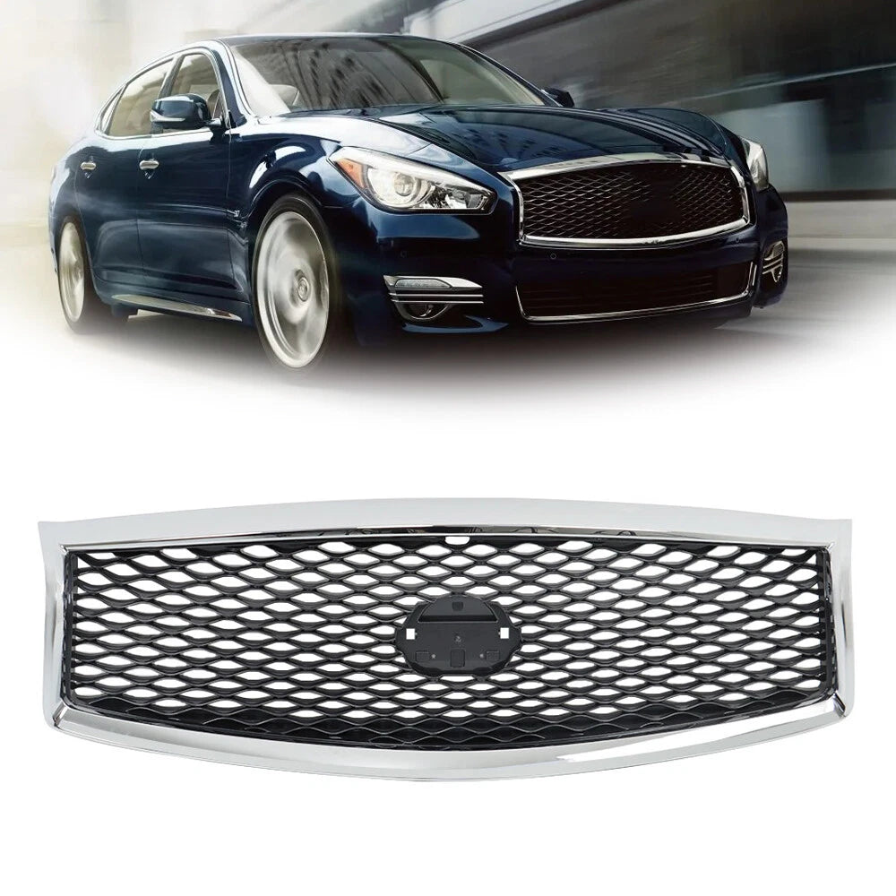 Front Upper Grille for Infiniti Q70 Q70L (2015–2019) Chrome with Camera Hole