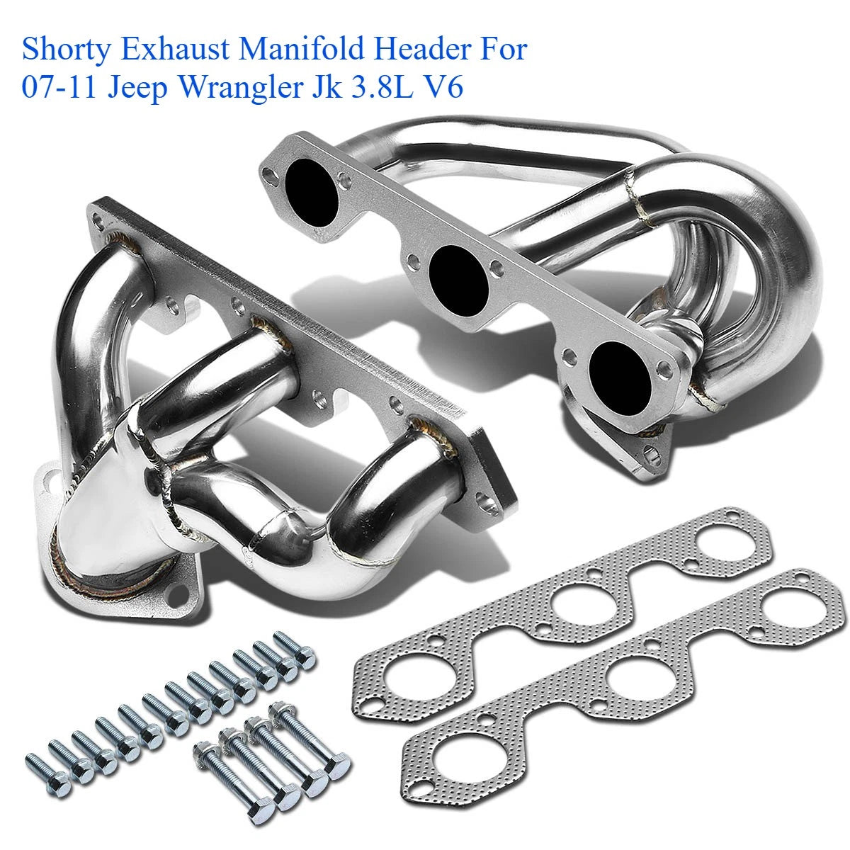 2Pcs Shorty Exhaust Manifold Header for Jeep Wrangler JK (2007–2011) 3.8L V6