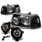 Black Housing Headlight Set with Clear Corner & Smoked Fog for Ranger (2001–2003)