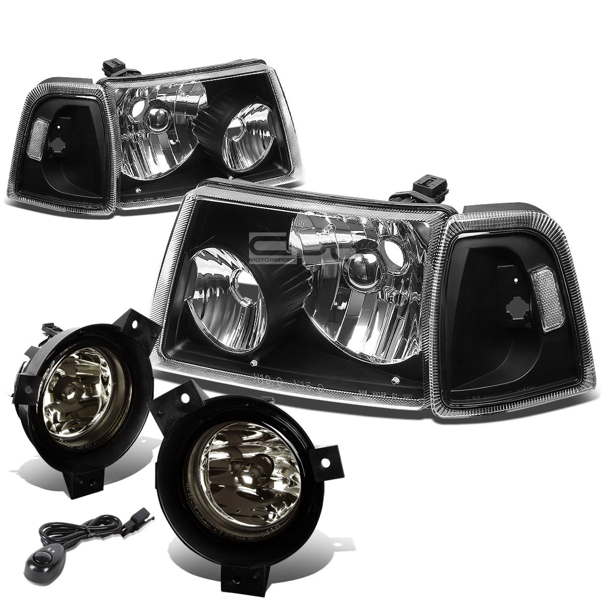 Black Housing Headlight Set with Clear Corner & Smoked Fog for Ranger (2001–2003)
