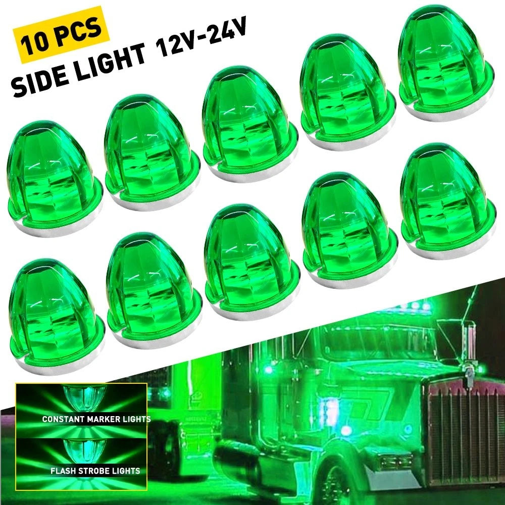 10X Green Flash LED Side Marker Lights for Truck Trailer (12V)