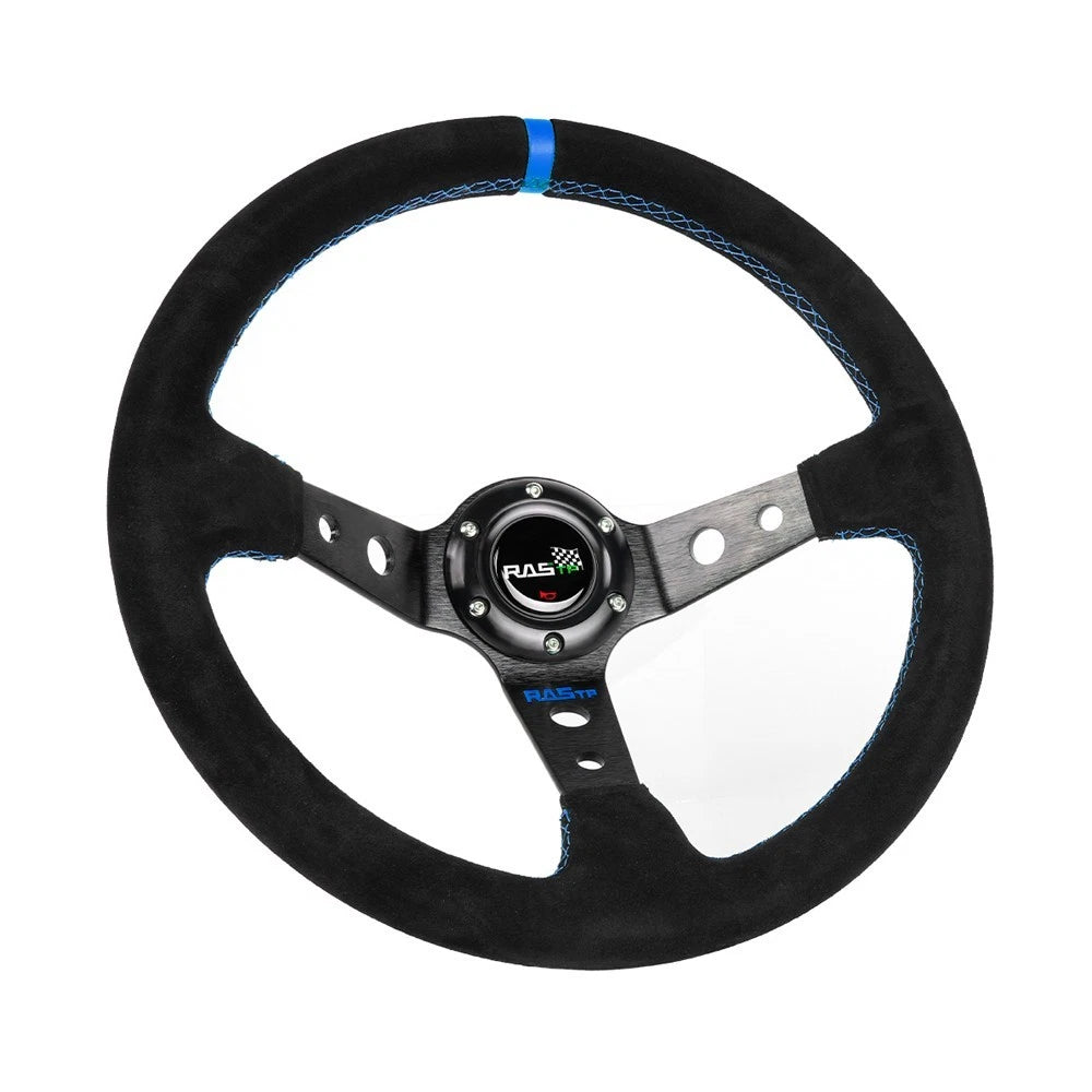 14" Deep Dished Suede Steering Wheel for Racing Vehicles