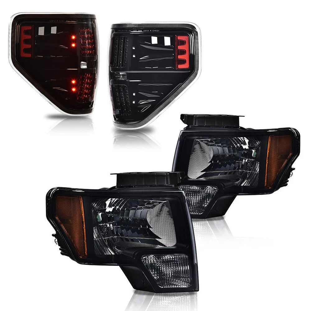 Smoke Headlights + Clear LED Tail Lights for Ford F-150 (2009–2014)