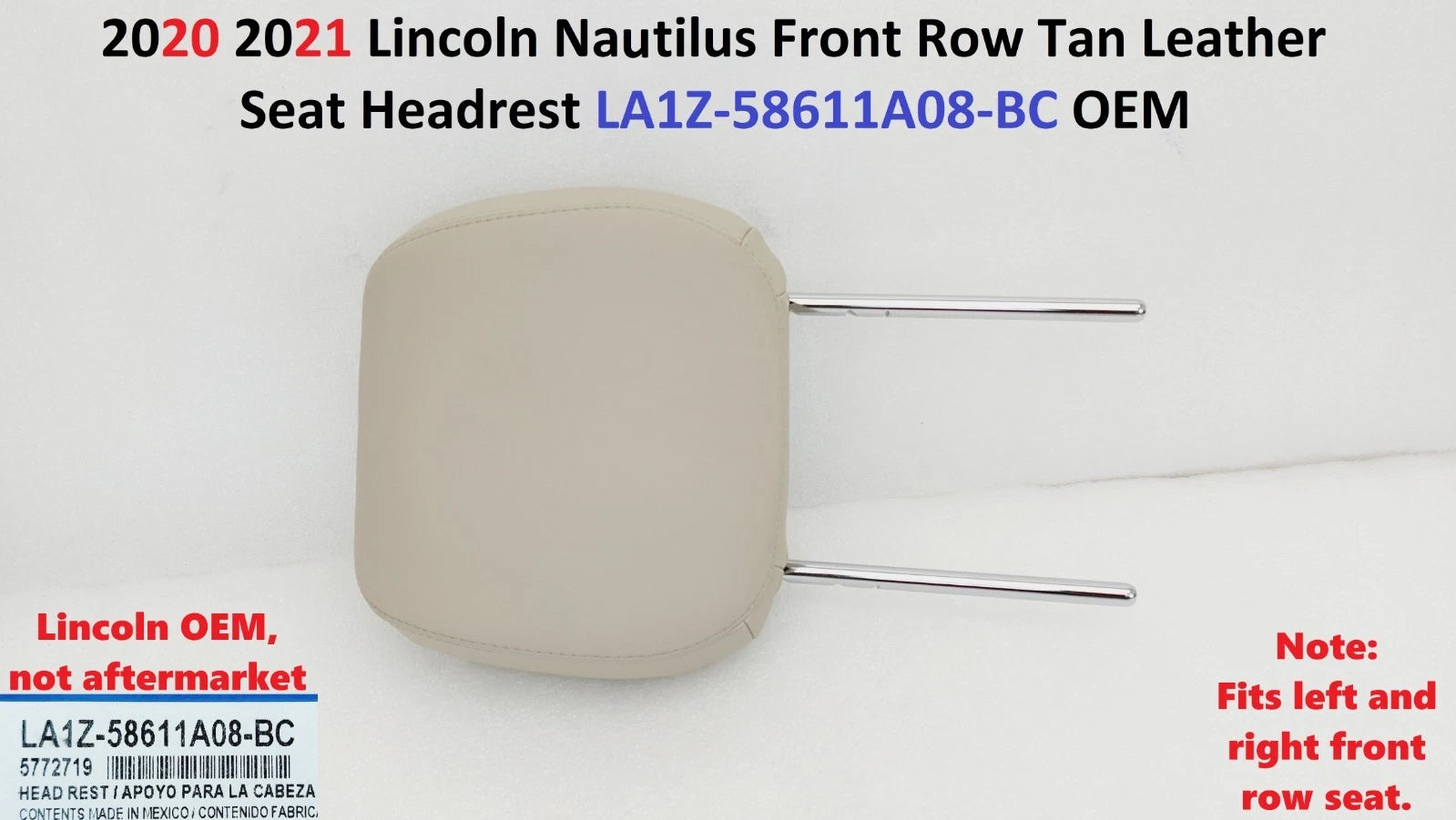 Front Row Tan Leather Seat Headrest for Lincoln Nautilus (2020–2021) LA1Z-58611A08-BC