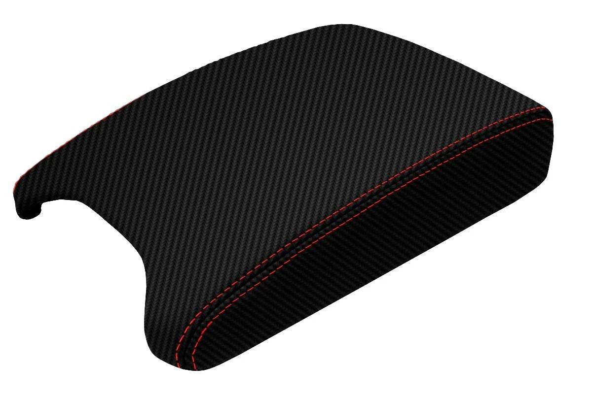 Console Lid Armrest Cover for BMW X5 E53 (2000–2006) Carbon Fiber Red Stitch