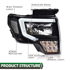 LED Headlights for Ford F-150 (2009–2014) Black/Clear DRL