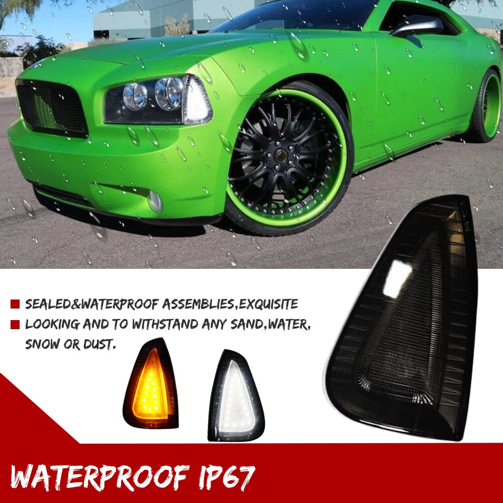 Smoked Lens Amber LED Front Corner Side Marker Lights for Dodge Charger (2006–2010)