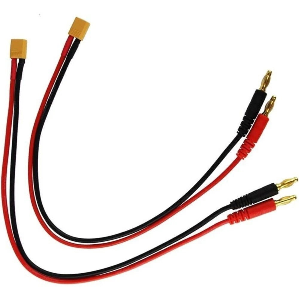Charging Cable Set of 2 for XT30 and 4mm Banana End (30cm, 16AWG) Red Black Silicone
