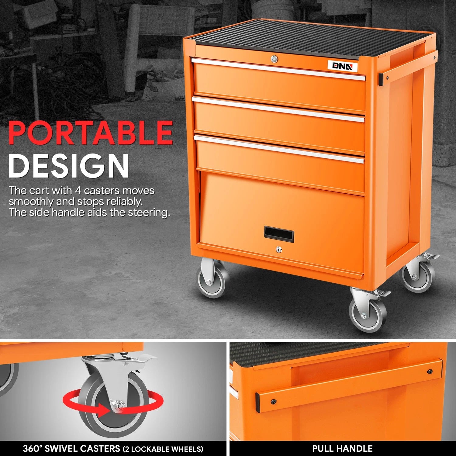 4 Drawer Rolling Tool Trolley Cabinet with Lock for Universal Use