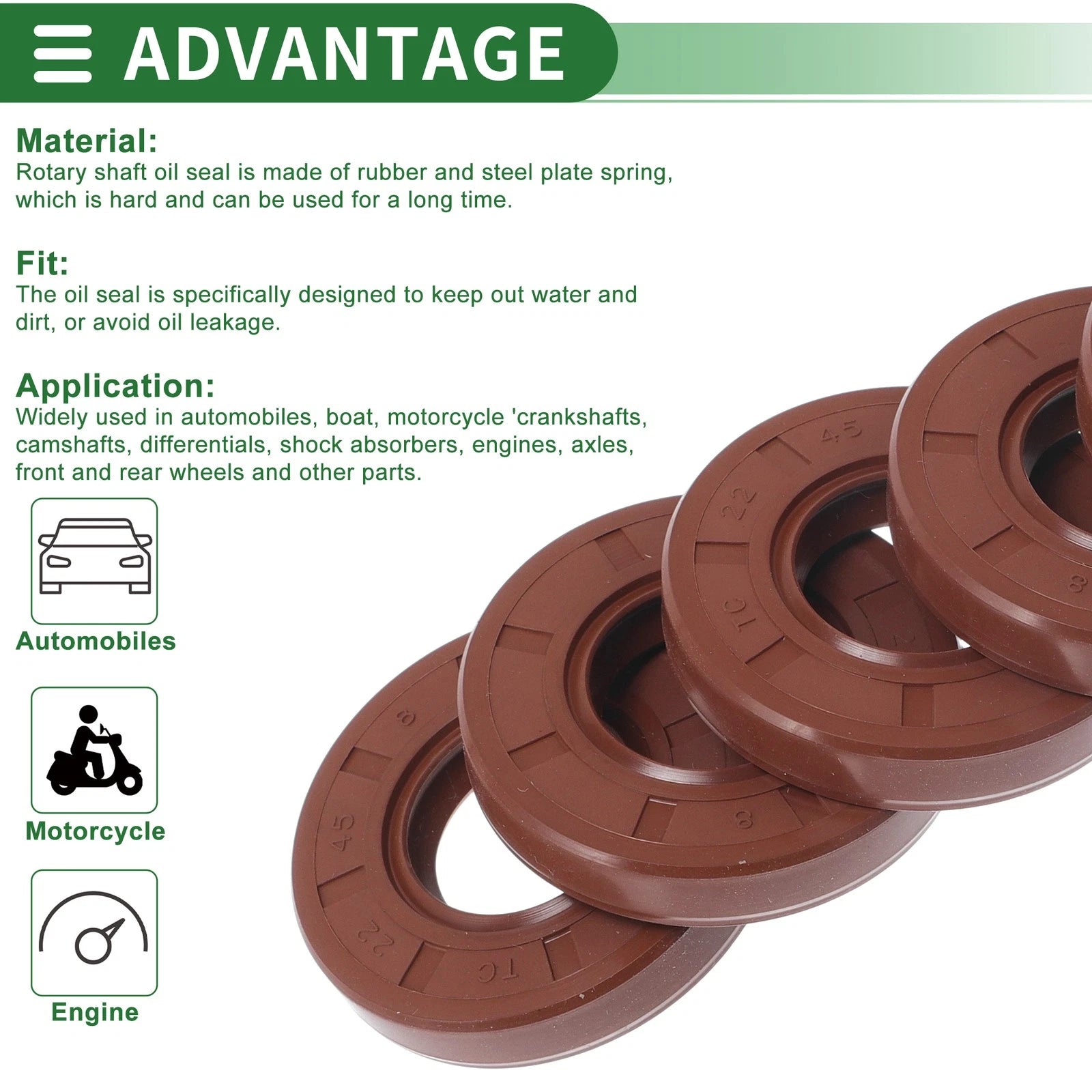 Set of 5 Oil Seal Rotary Shaft Seal FKM Rubber 22x45x8mm