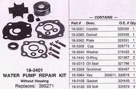 Water Pump Impeller Kit for Johnson 18-25-28HP Outboard (1978-Current) 395271 18-3401
