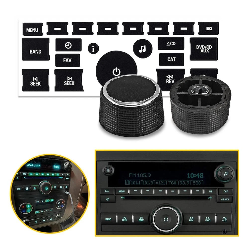 Set of 2 A/C Climate Control Audio Knobs + Radio Button for Car Interior